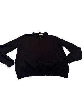 Collars Co Polo Sweater Mens XL Merino Wool Pullover Classic Black Long Sleeve